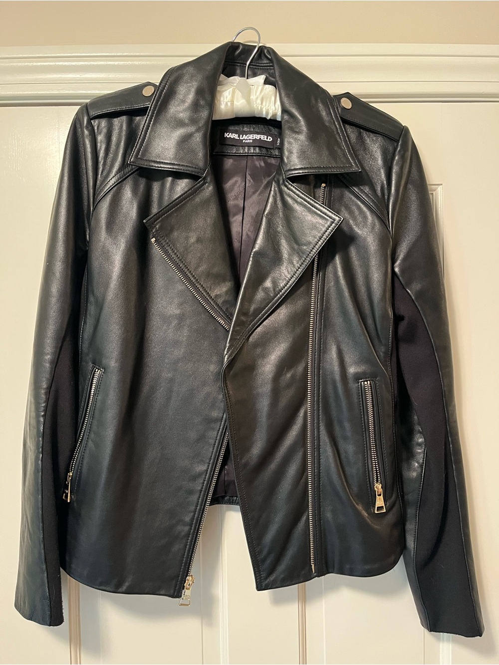 Karl Lagerfeld Women’s Black Leather Moto Jacket Small